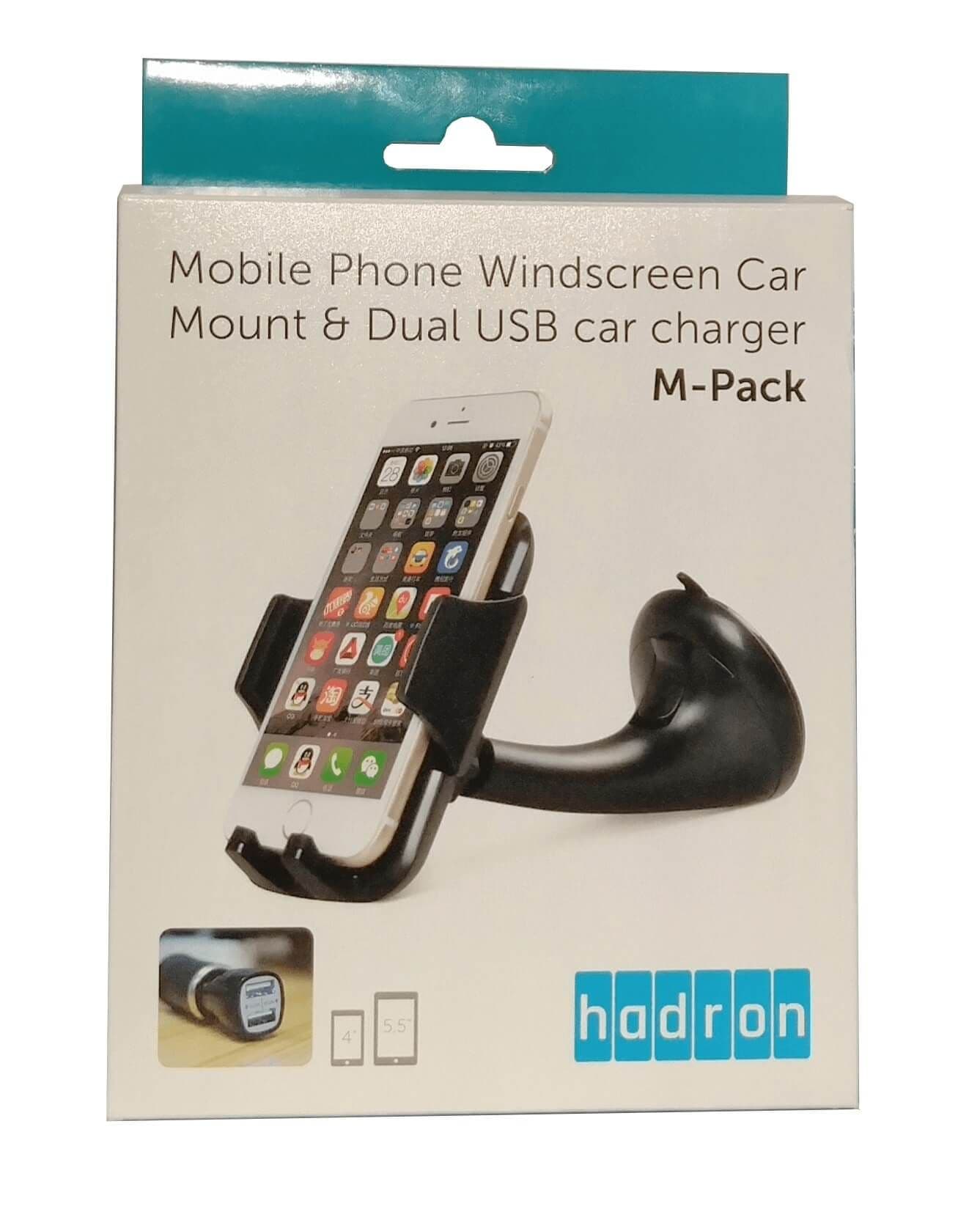 HADRON Autós mobiltelefon tartó 4"-5,5"-os készülékekhez + szivargyújtó töltő (3,1A-es)