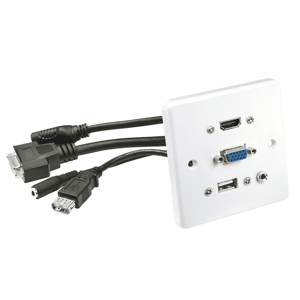 LINDY Multi AV Faceplate, HDMI, VGA, 3.5mm & USB, Plastic