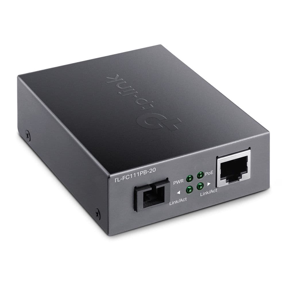 TP-LINK Média Konverter Optikai WDM 100(réz POE)-100FX(SC) Single mód, TL-FC111PB-20