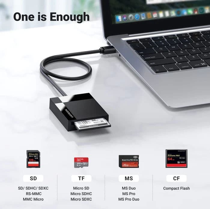 UGREEN 4 az 1-ben USB 3.0 kártyaolvasó 0.5m, fekete