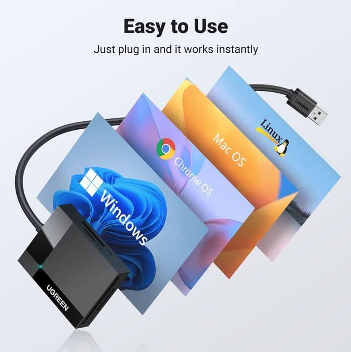 UGREEN 4 az 1-ben USB 3.0 kártyaolvasó 0.5m, fekete