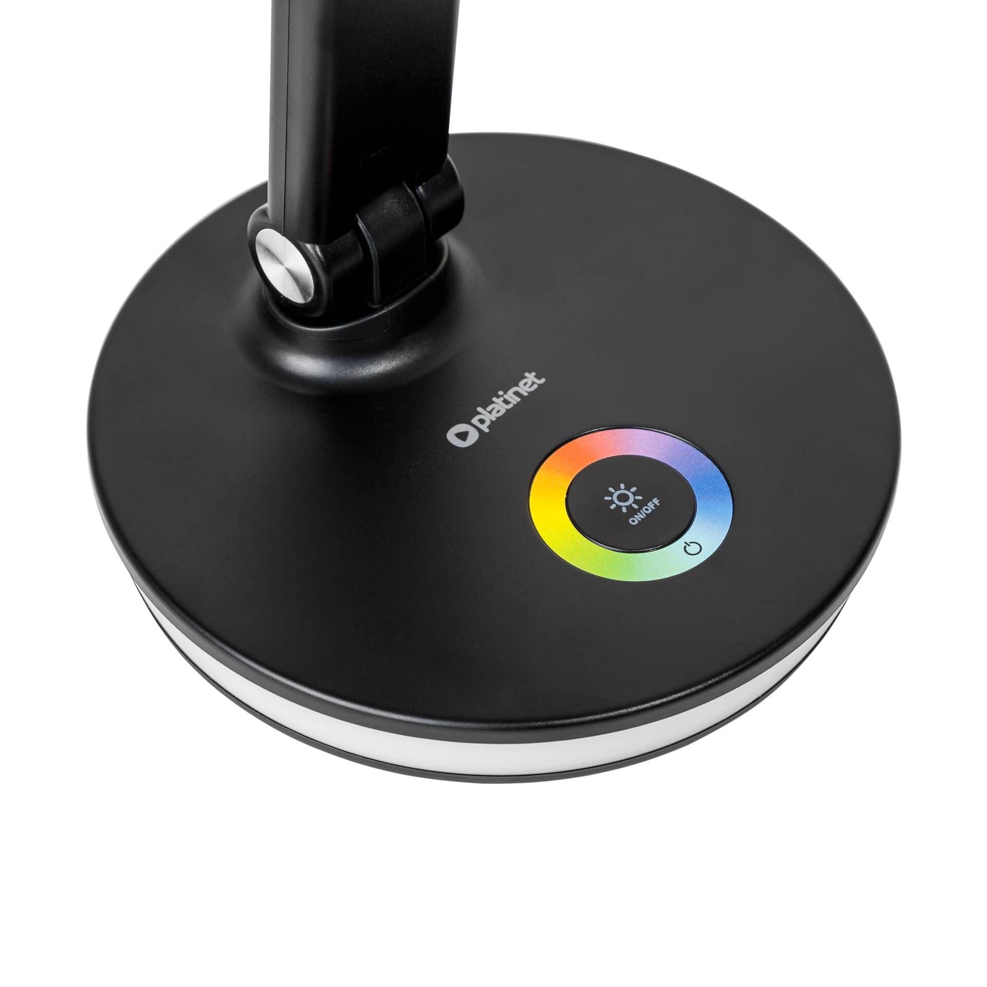 PLATINET Asztali lámpa RGB, 12W, USB-A és USB-C töltő portal, 6000K, 500 Lumen, fekete