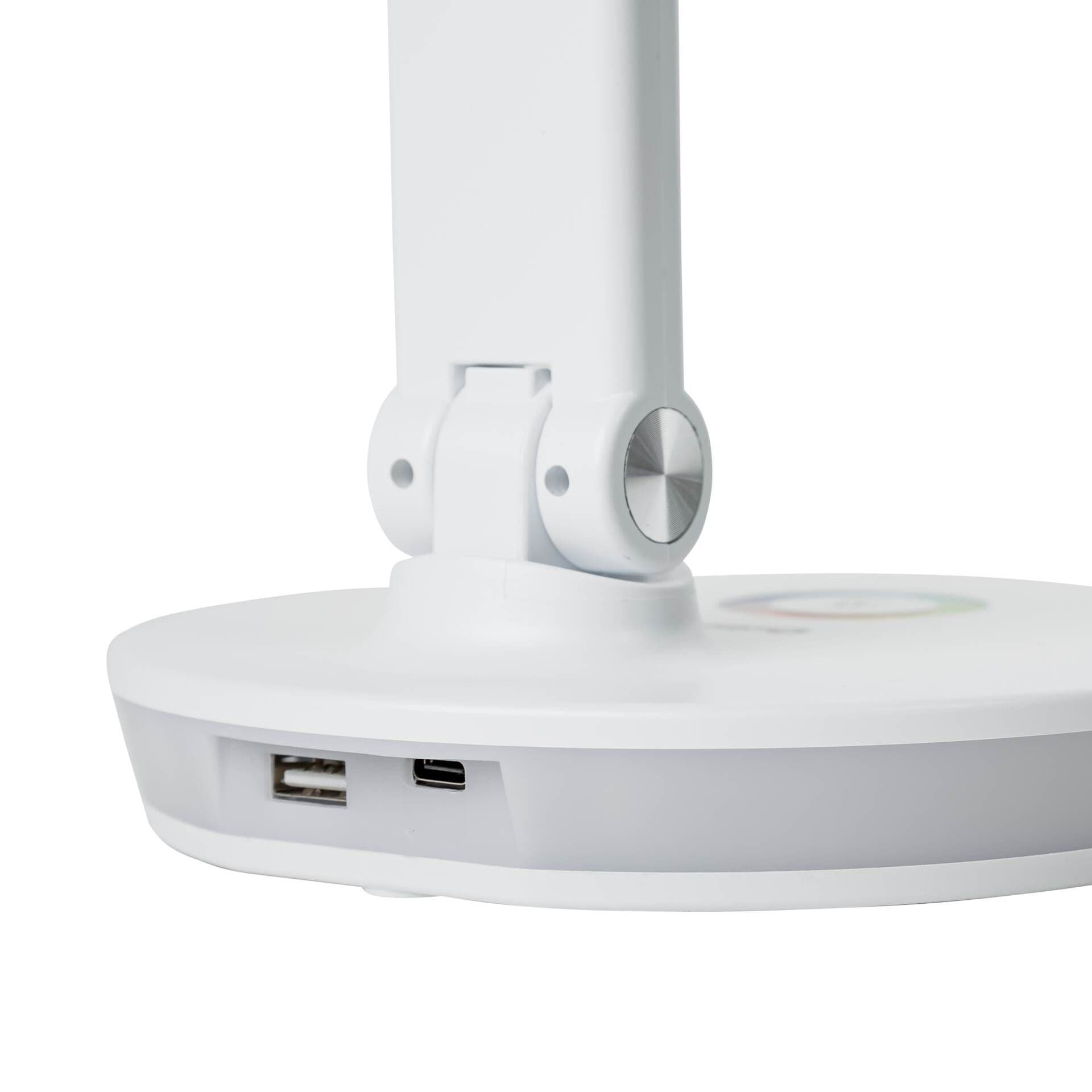 PLATINET Asztali lámpa RGB, 12W, USB-A és USB-C töltő portal, 6000K, 500 Lumen, fehér