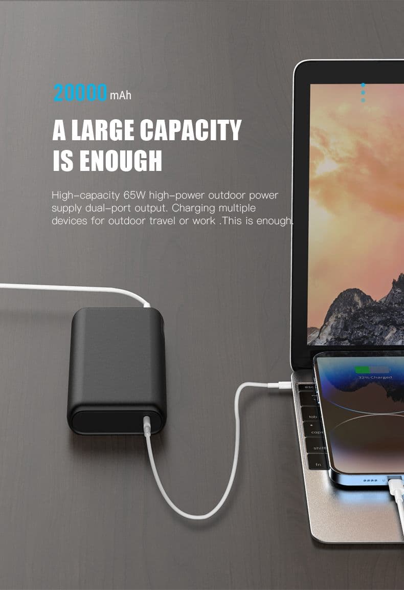 PLATINET Power Bank hordozható töltő 20000mAh, 2 USB-C, 3,7V 74Wh, fekete