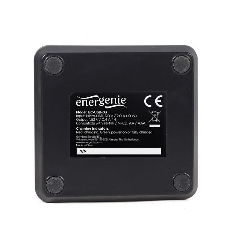 ENERGENIE USB elem töltő, AA/AAA elemhez, fekete