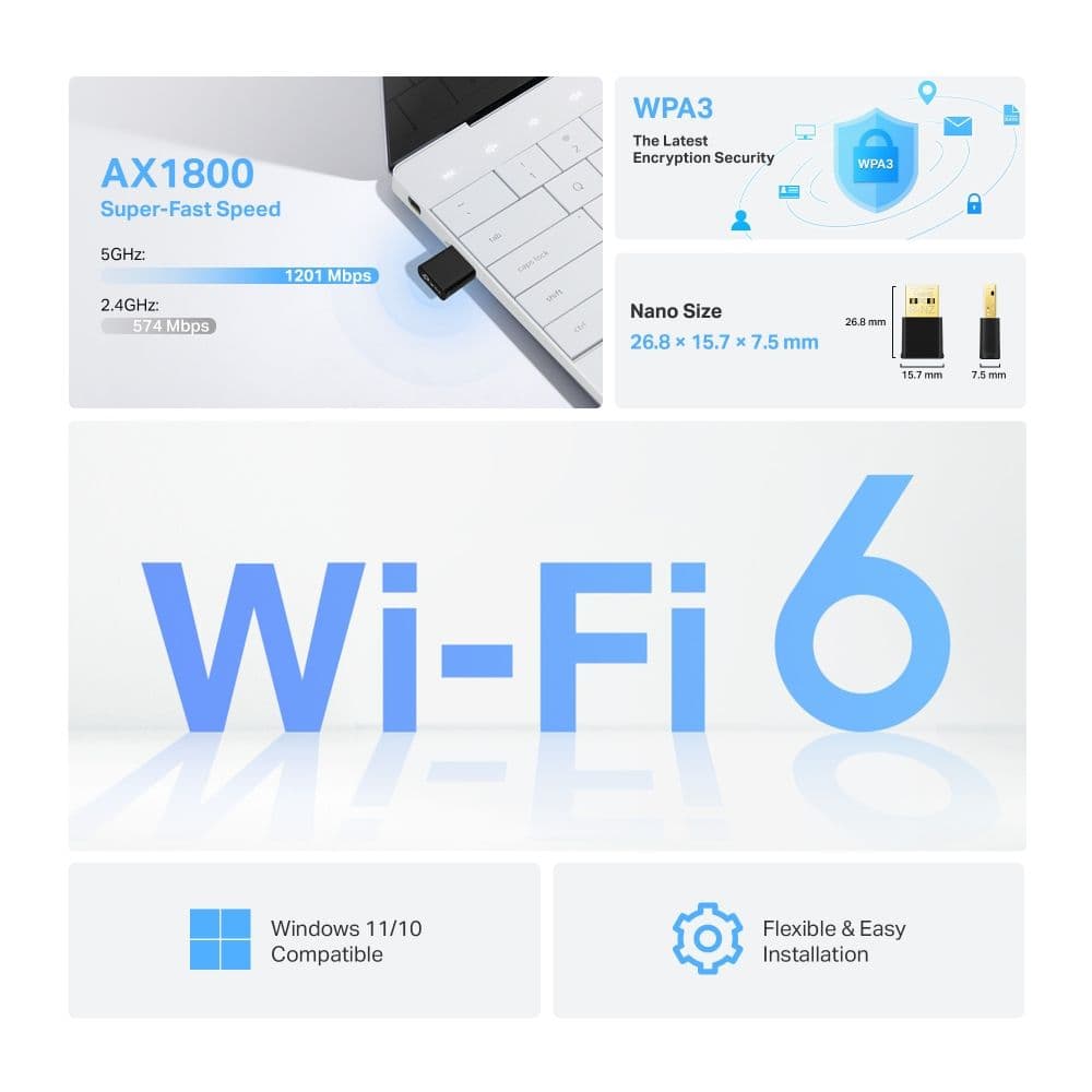 TP-LINK Wireless USB adapter Dual Band AX1800, ARCHER TX20U NANO