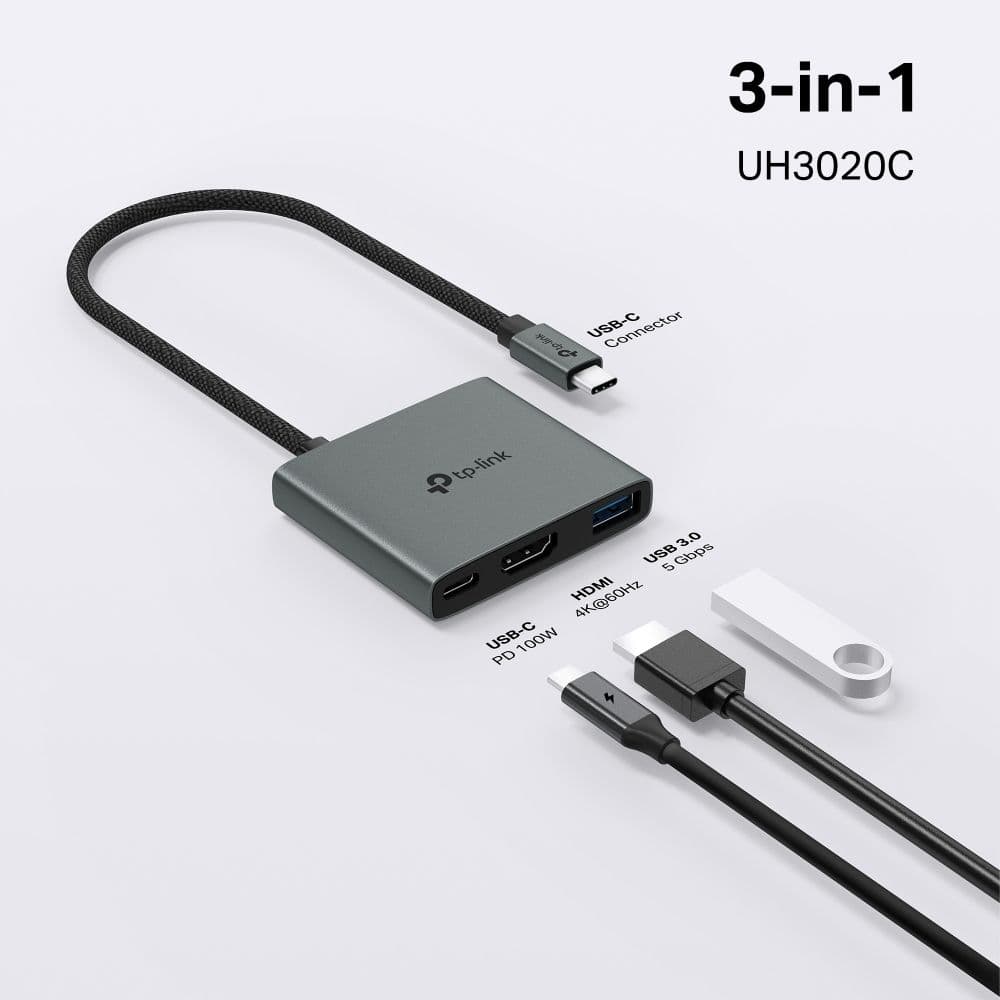 TP-LINK USB 3.2 Gen1 HUB 3 Portos 1xHDMI + 1xPD 100W + 1xUSB(5Gpbs), UH3020C