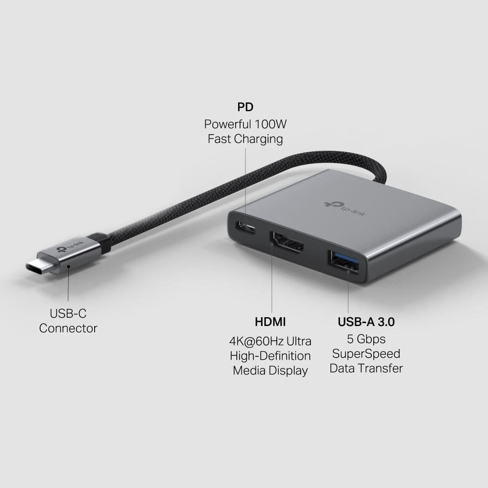 TP-LINK USB 3.2 Gen1 HUB 3 Portos 1xHDMI + 1xPD 100W + 1xUSB(5Gpbs), UH3020C