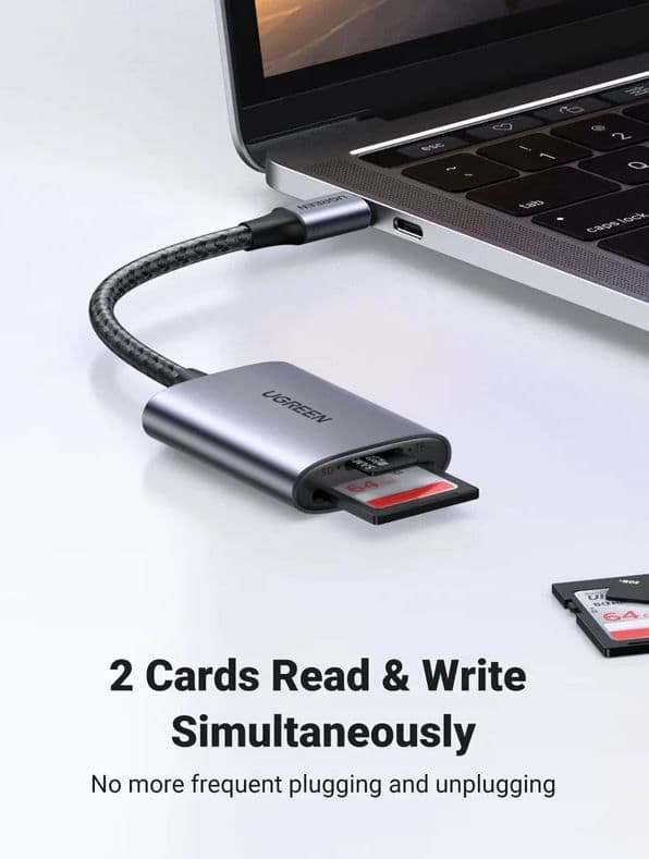 UGREEN 2 az 1-ben USB 3.0 USB-C SD Kártya kártyaolvasó 0.5m, fekete
