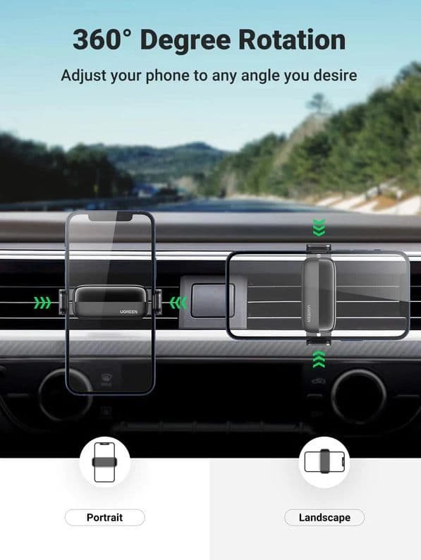 UGREEN Autós telefon tartó 4,7" - 7,1" szellőzőhöz rögzíthető, 360°-ban elforgatható