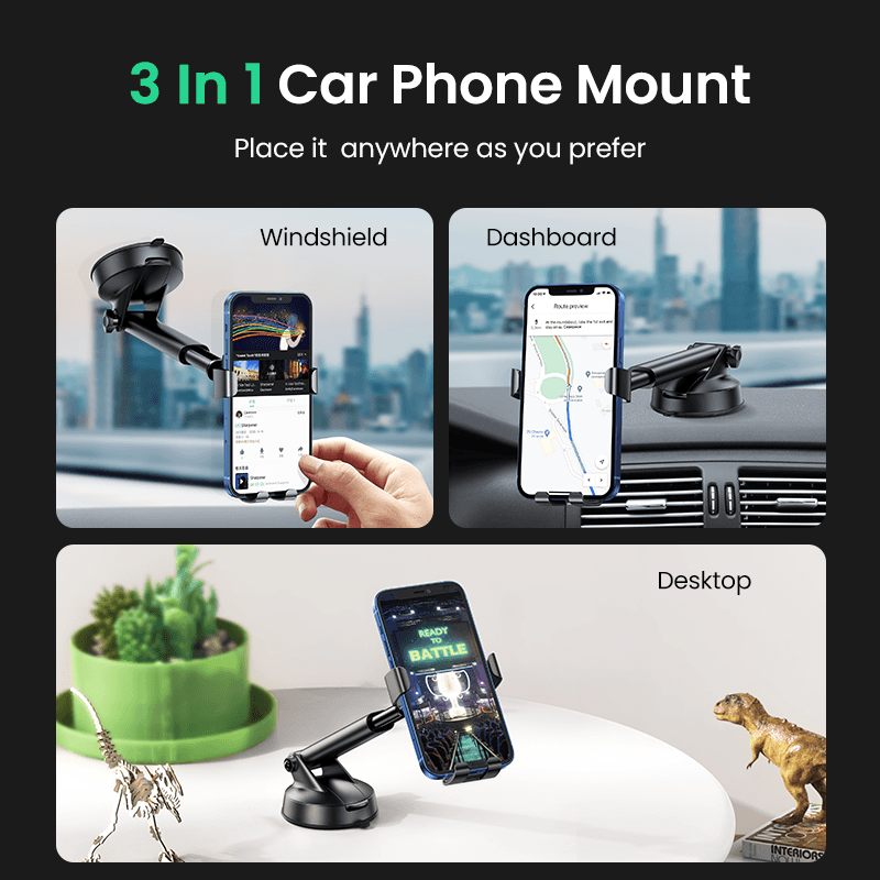 UGREEN Autós telefon gravitációs tartó 4,7" - 7" tapadókorongos, automata lock, szürke