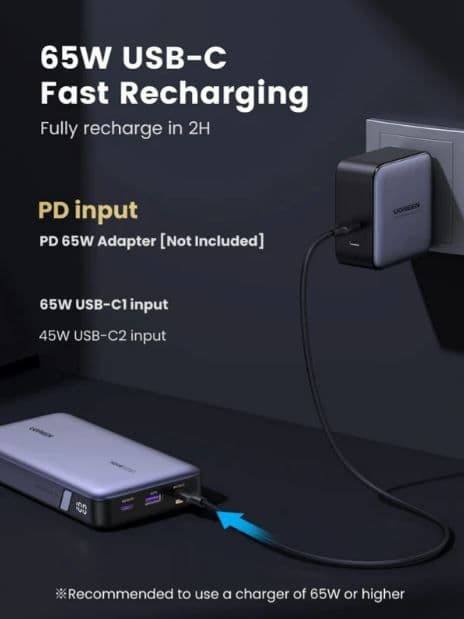 UGREEN Power Bank hordozható töltő 25000mAh, 145W, Dual töltő, szürke