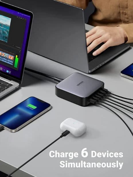 UGREEN Asztali hálózati töltő, 6 Port, GaN, 200W, 4x USB-C, 2x USB-A, 1m, szürke
