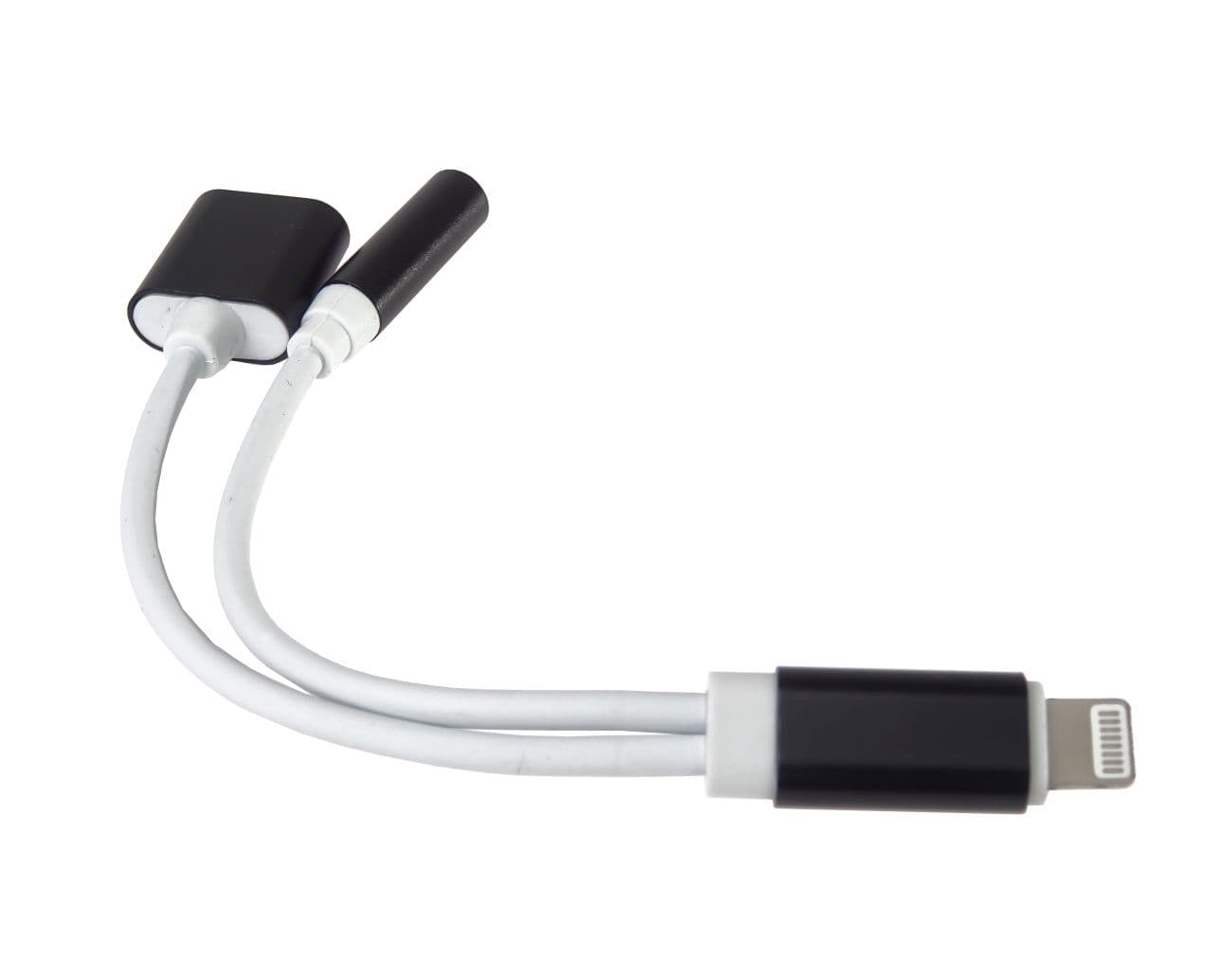 PREMIUMCORD Konverter Audio Lightning - Jack 3,5mm + USB-C töltés, 0,1m, fekete