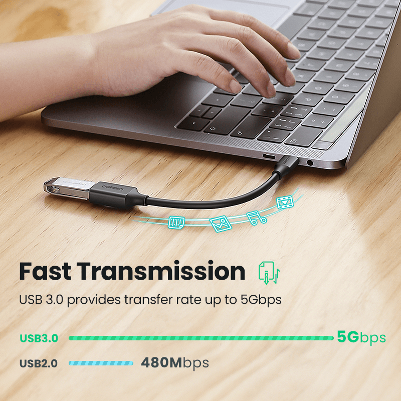 UGREEN Adapter USB 3.0 USB-C - USB-A, 5 Gbps, M/F, 0,15m fekete