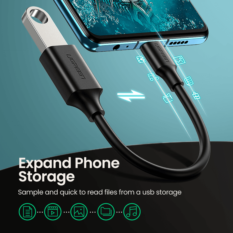 UGREEN Adapter USB 3.0 USB-C - USB-A, 5 Gbps, M/F, 0,15m fekete