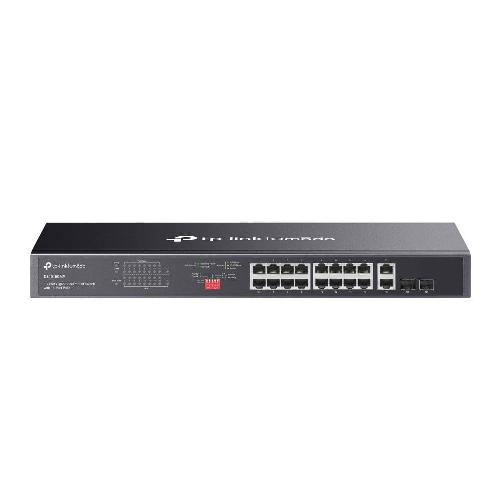 TP-LINK Omada PoE Switch 16x1000Mbps (POE+) + 2xGigabit SFP Fémházas Rackes, DS1018GMP