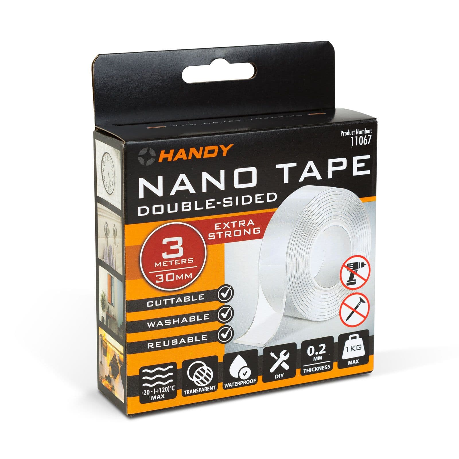 HANDY TOOLS Extra erős kétoldalas nano ragasztószalag - 300 x 3 x 0,2 cm