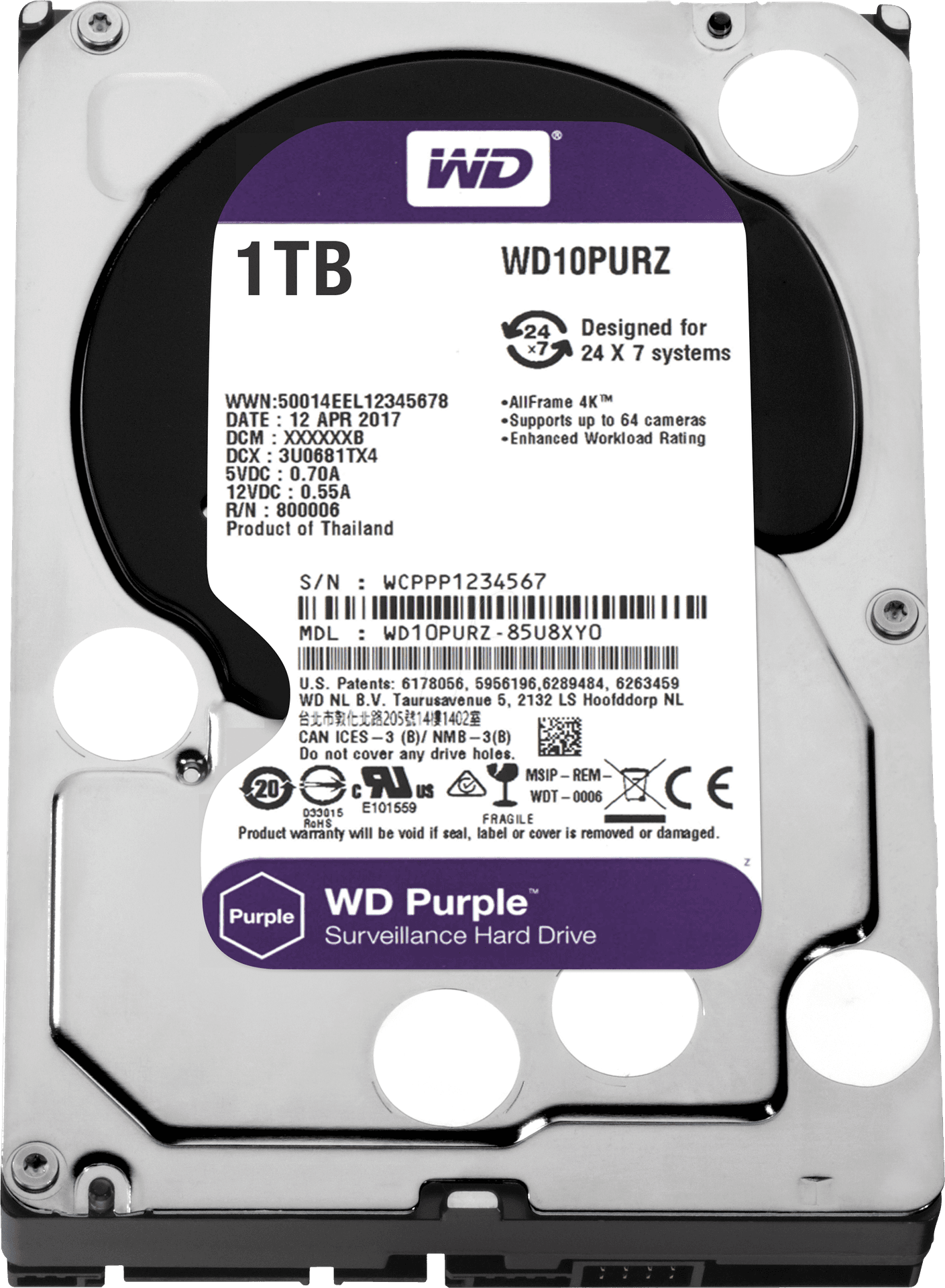 WD HDD SATA3 Purple 3.5" 64MB 1000GB