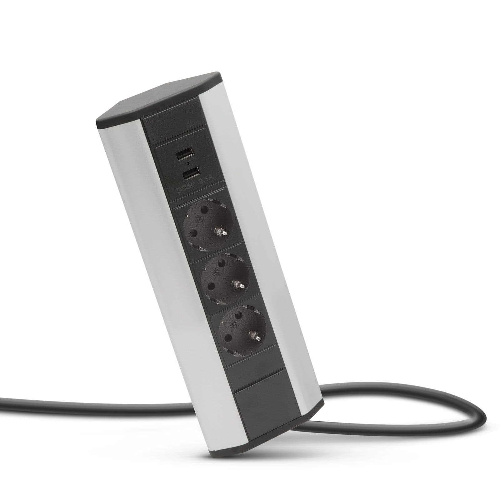 Sarok hálózati elosztó 3-as + USB, ezüst