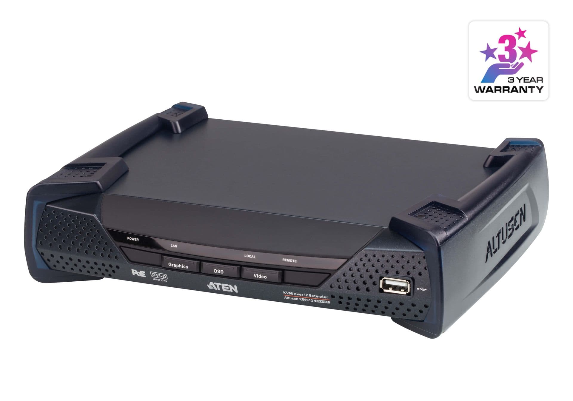 ATEN Extender DVI, Dual Link, KVM over IP, PoE, (Receiver), KE6912R-AX