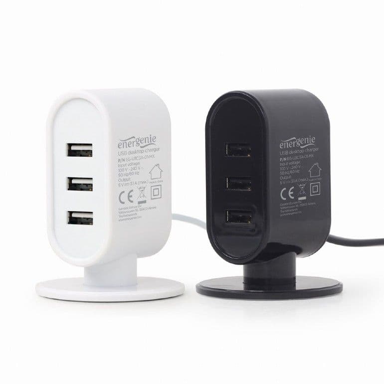 ENERGENIE Asztali töltő USB, 3,1A, fekete/fehér