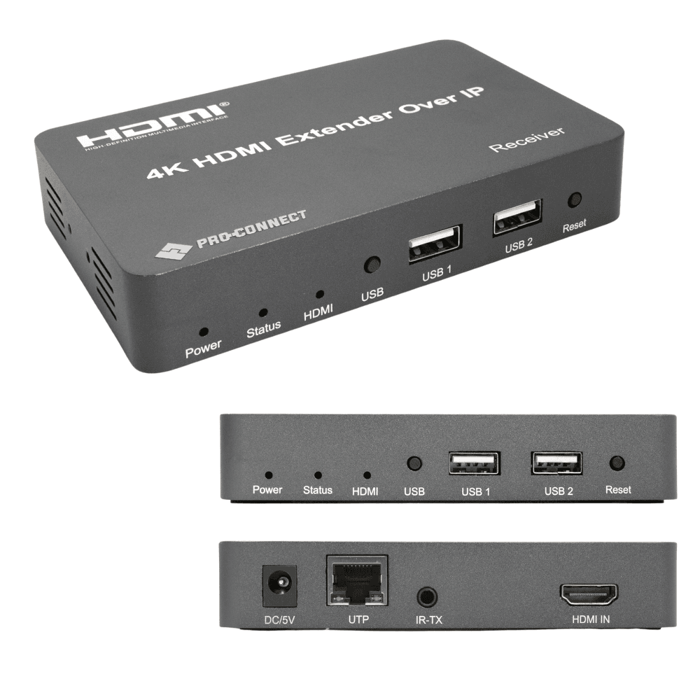 PROCONNECT Extender HDMI Vevő egység, Over IP, KVM, USB, IR, XR vevő, 150m-ig (1 darabos kiszerelés)