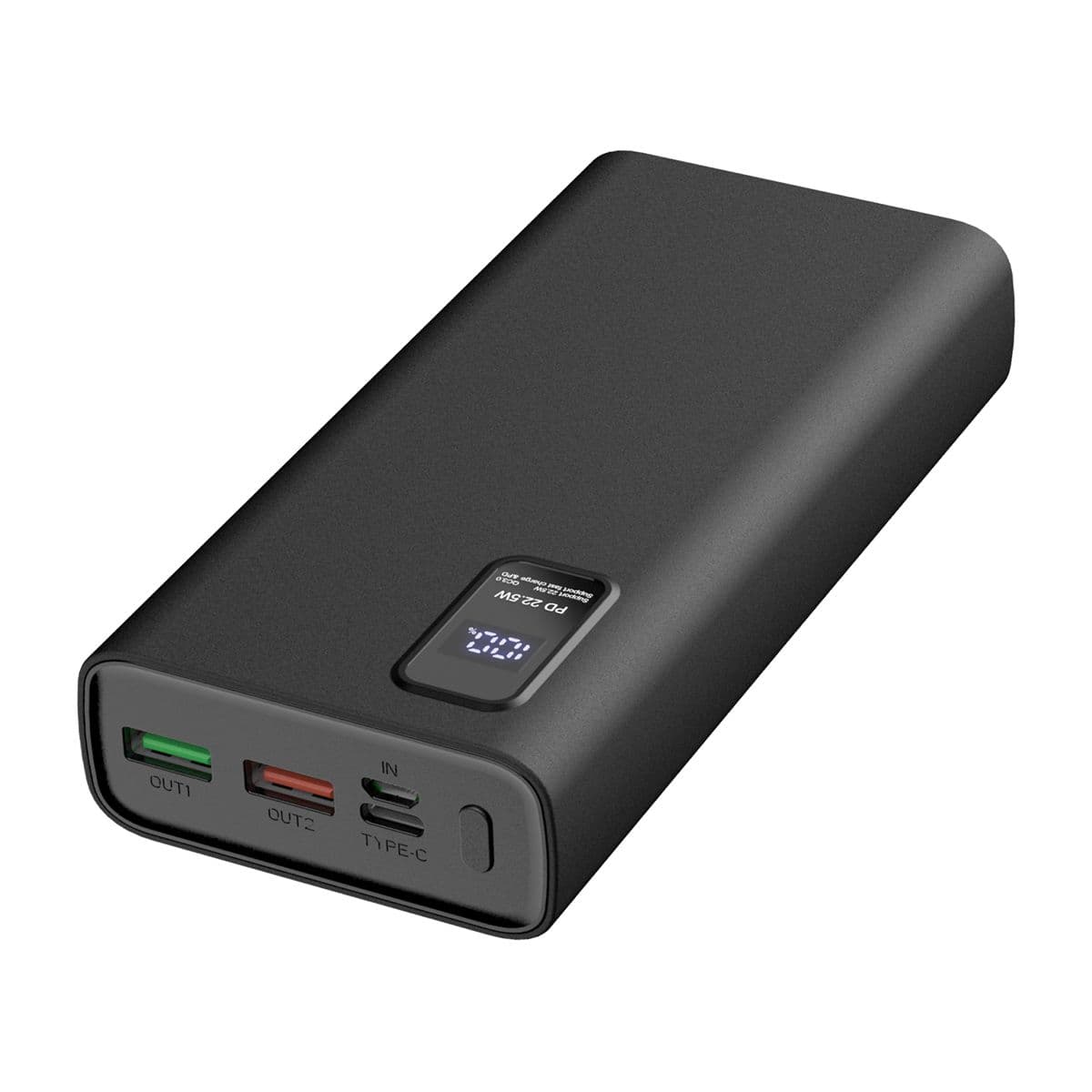 PLATINET Power Bank hordozható töltő 20000mAh, 2 USB, QC 3.0, LED kijelző, fekete