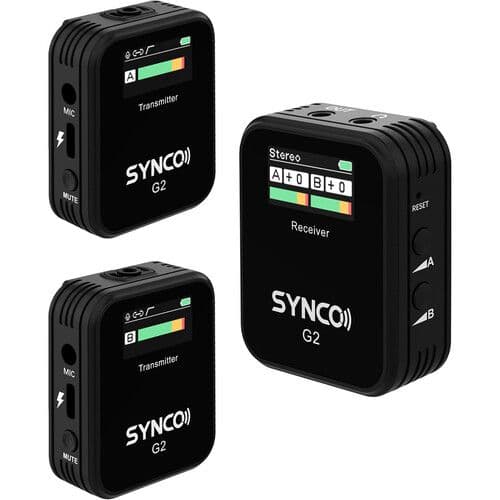 SYNCO WAir-G2(A2) ultrakompakt vezetéknélküli csiptetős duális mikrofon rendszer TFT kijelzővel