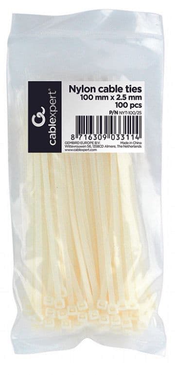 GEMBIRD Kábelkötegelő 100m x 2,5mm 100db/csomag, fehér