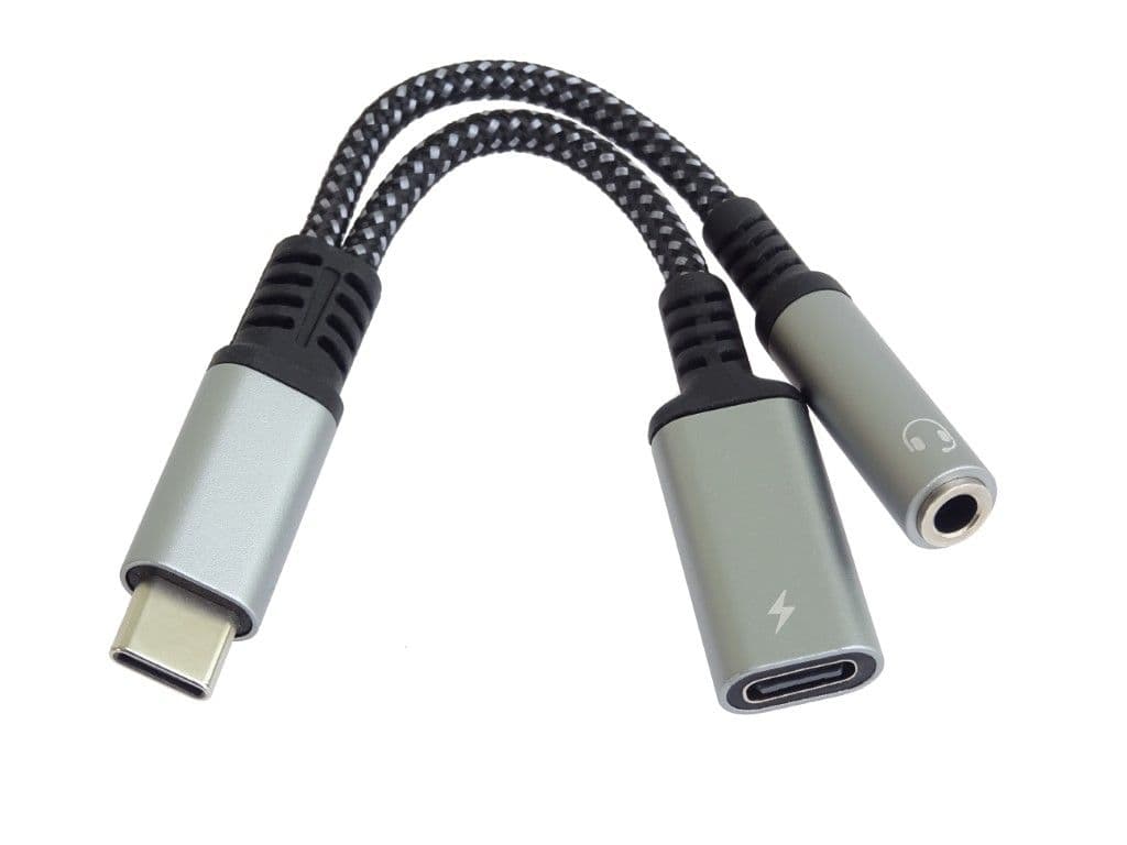 PREMIUMCORD Adapter, USB-C/3,5mm Jack DAC chippel + USB-C töltéshez, M/F/F, szürke
