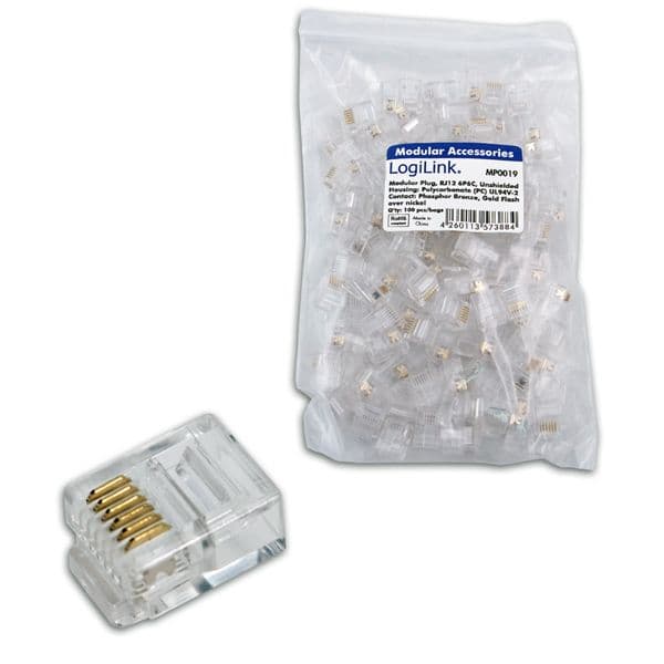 LOGILINK RJ12 elemes csatlakozódugasz, árnyékolatlan 100db