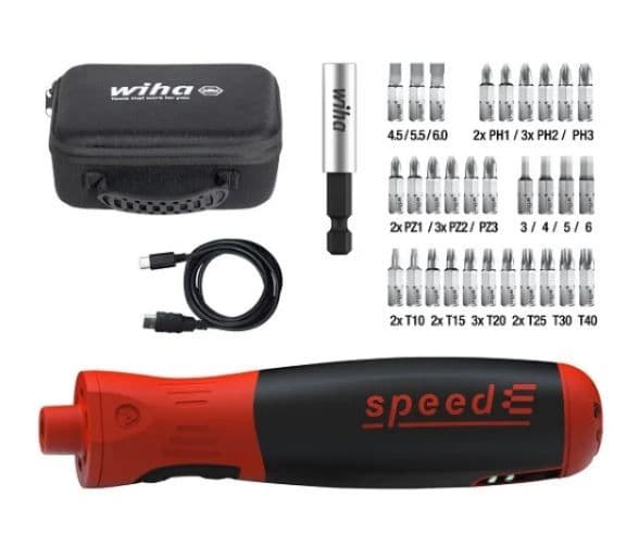 WIHA Csavarhúzó, SpeedE motoros, 12Nm, 30db behajtóheggyel, USB töltővel textil táskában