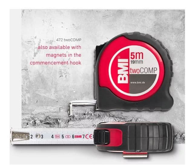 BMI Mérőszalag 5 m / 19 mm, acél, kétkomponensű, ütésálló, záró funkcióval