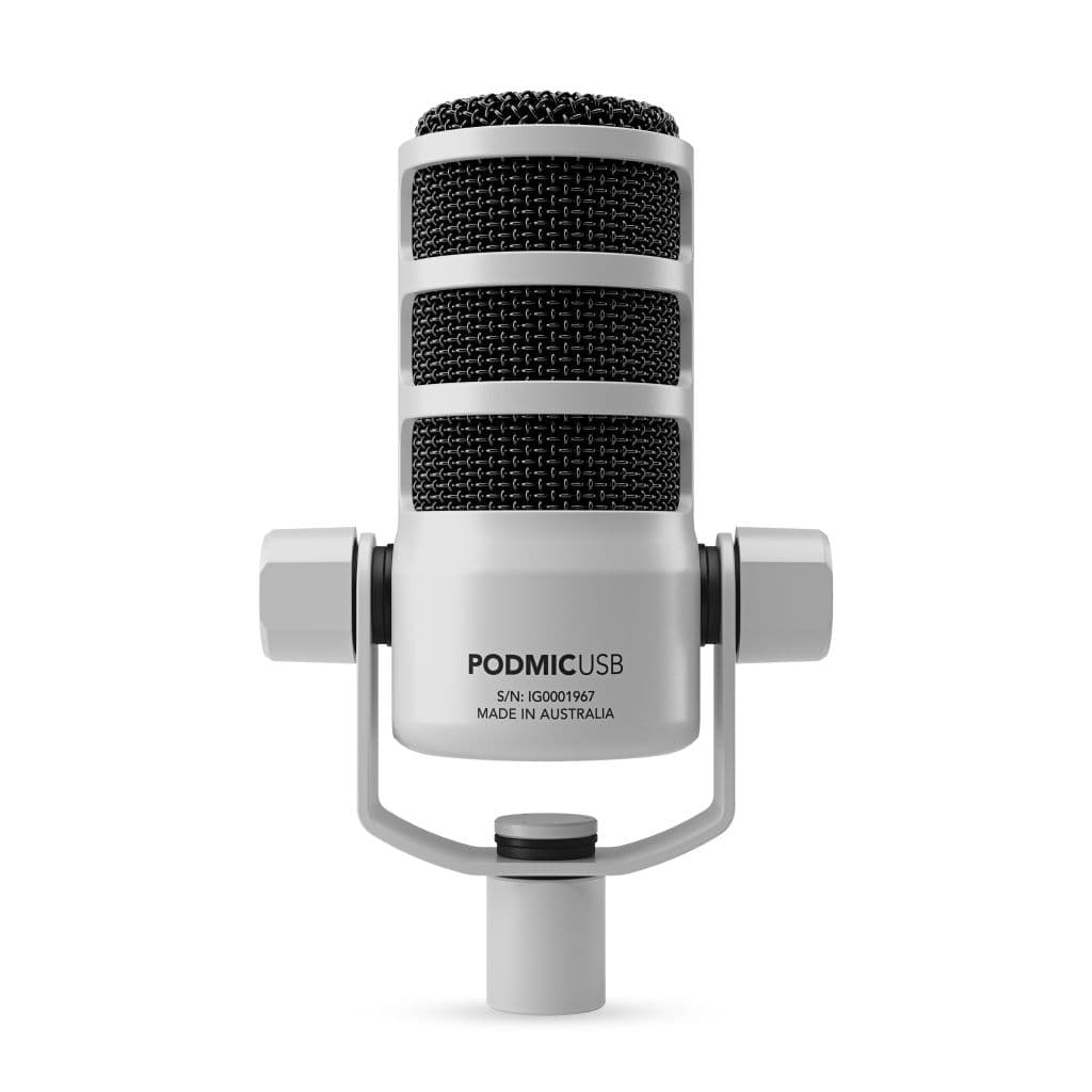 RODE PodMic USB broadcast minőségű dinamikus podcast és produkciós mikrofon XLR és USB-C kimenettel, fehér