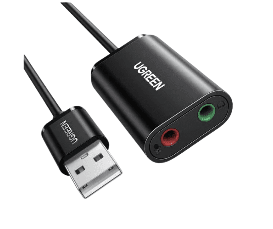UGREEN Adapter USB-A - Headset Mikrofon és Audio, 3,5mm AUX konverter, M/F/F, fekete