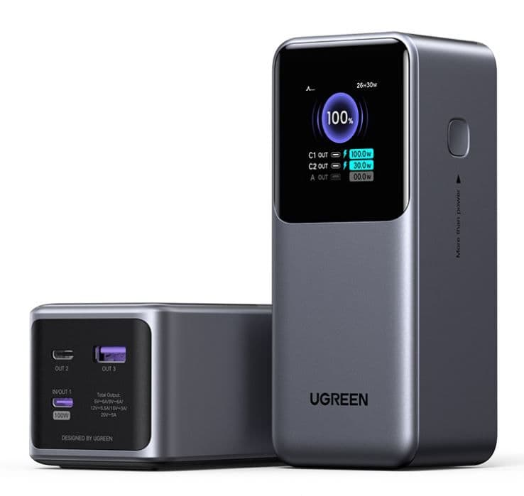 UGREEN Power Bank hordozható töltő, Nexode Power Bank, 20000mAh, 130W, Okos Digitális kijelzés, szürke