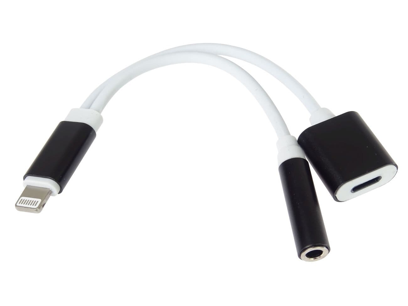 PREMIUMCORD Konverter Audio Lightning - Jack 3,5mm + USB-C töltés, 0,1m, fekete