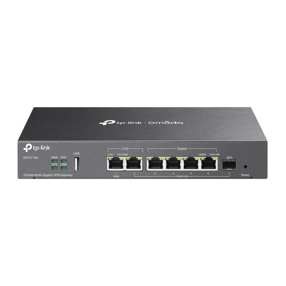 TP-LINK OMADA Vezetékes VPN Router 1xWAN(2.5G) +1xWAN/LAN(2.5G) +1xSFP + 4xLAN(1000Mbps) + 1xUSB, ER707-M2