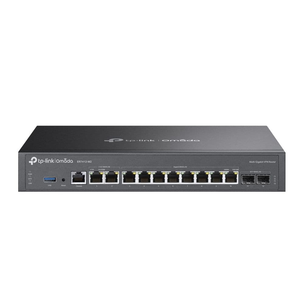 TP-LINK OMADA Vezetékes VPN Router 2xWAN/LAN(2500Mbps)+ 8xWAN/LAN(1000Mbps) + 2xSFP + 1xUSB + 1xkonzol port, ER7412-M2
