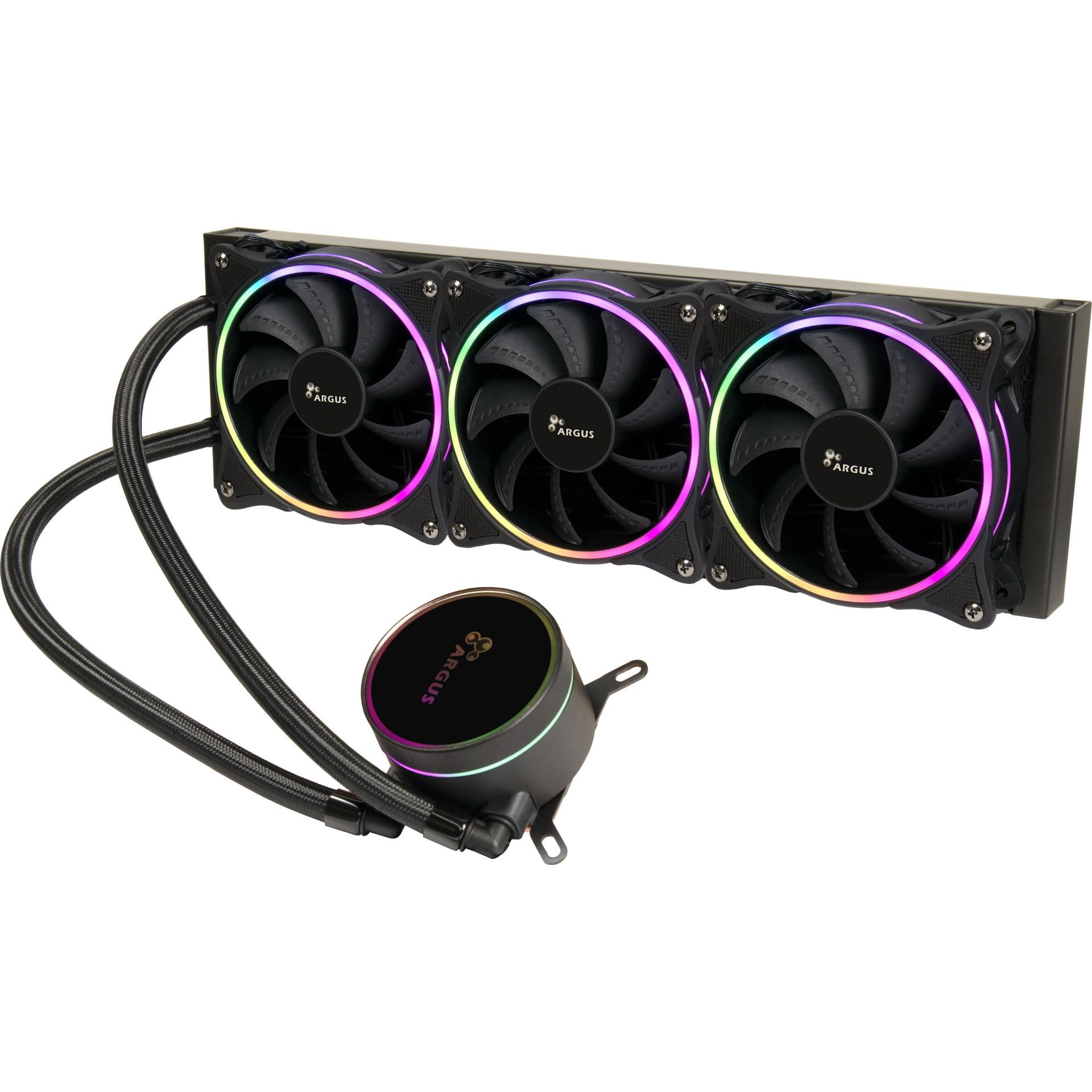 ARGUS Gamer CPU hűtő, Vízhűtés, 3 ventilátor, AIO, Gamer, INTEL és AMD processzorokhoz, ARGB világítással