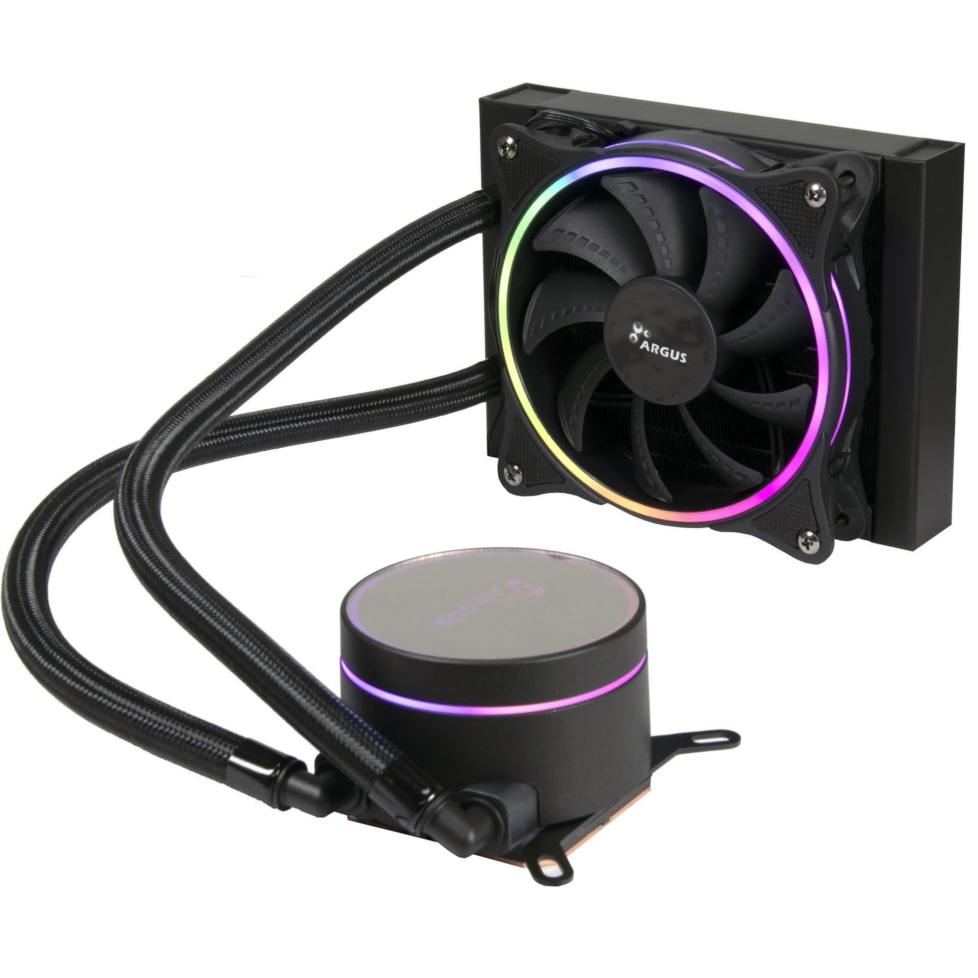 ARGUS Gamer CPU hűtő, Vízhűtés, 1 ventilátor, AIO, Gamer, INTEL és AMD processzorokhoz, ARGB világítással