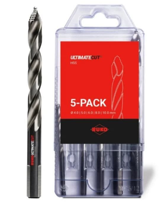 RUKO ULTIMATECUT fúrószár (csigafúró) készlet, O4mm-10mm, HSS, DIN338, 5 részes, FLOWSTEP® lépcsőzetes csúccsal, 259205R