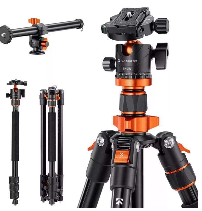 K&F Concept KF-09-087V6 K234A7+BH-28L állvány + monopod, elforgatható középoszloppal, fekete-narancs