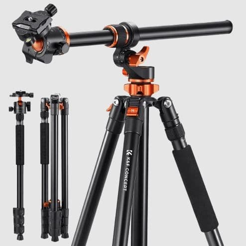 K&F Concept T254A7+BH-28L állvány + monopod, elforgatható középoszloppal, fekete-narancs