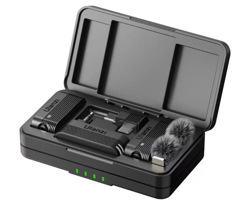 ULANZI A100 vezeték nélküli lavalier mikrofon, 2 mikrofon és 1 vevő, usb-c, 3,5 jack, fekete