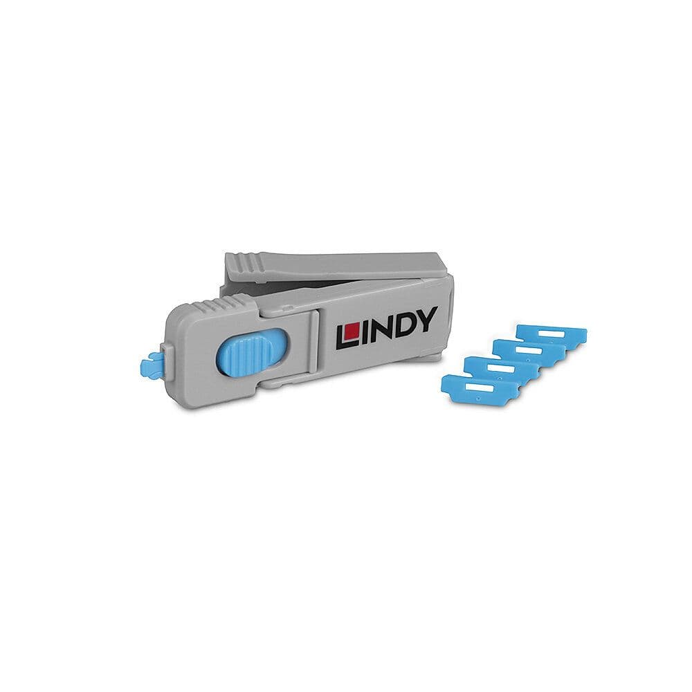 LINDY Dugó biztonsági, Port Blocker, HDMI + kulcs, kék (4db dugó + 1db kulcs)
