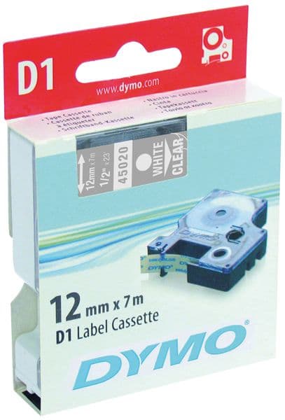 DYMO címke LM D1 alap 12mm fehér betű / víztiszta alap